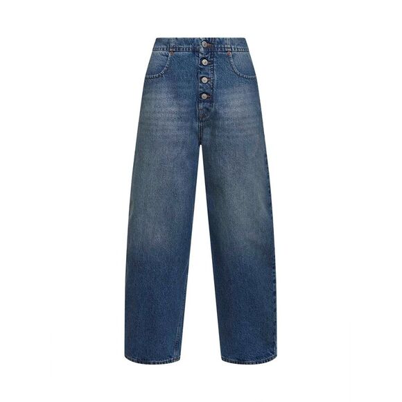 Mm6 Women Light Blue Washed Denim Straight-Leg Jeans